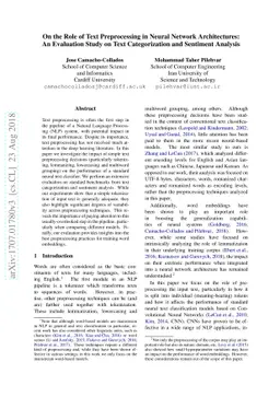 On the Role of Text Preprocessing in Neural Network Architectures: An
  Evaluation Study on Text Categorization and Sentiment Analysis