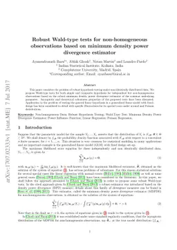 Robust Wald-type tests for non-homogeneous observations based on minimum
  density power divergence estimator