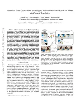 Imitation from Observation: Learning to Imitate Behaviors from Raw Video
  via Context Translation