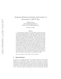 Analysing Relations involving small number of Monomials in AES S- Box