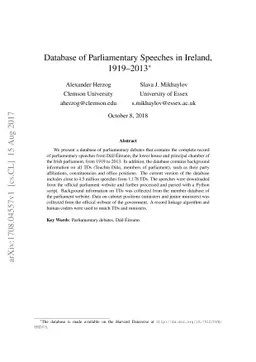 Database of Parliamentary Speeches in Ireland, 1919-2013