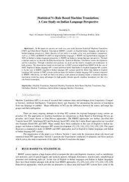 Statistical Vs Rule Based Machine Translation; A Case Study on Indian
  Language Perspective