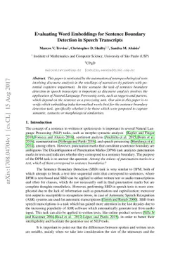 Evaluating Word Embeddings for Sentence Boundary Detection in Speech
  Transcripts
