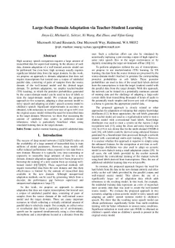 Large-Scale Domain Adaptation via Teacher-Student Learning