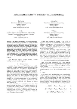 An Improved Residual LSTM Architecture for Acoustic Modeling