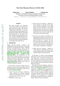 The CLaC Discourse Parser at CoNLL-2016