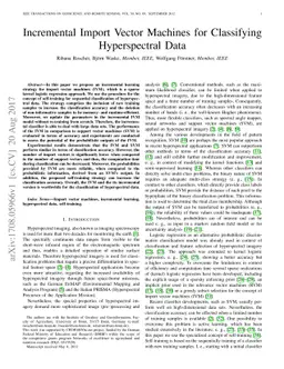 Incremental Import Vector Machines for Classifying Hyperspectral Data
