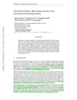 Twin Networks: Matching the Future for Sequence Generation