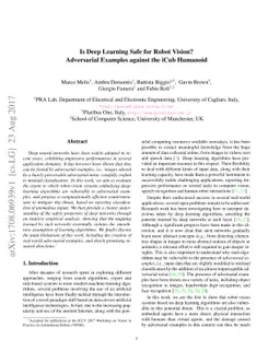 Is Deep Learning Safe for Robot Vision? Adversarial Examples against the
  iCub Humanoid