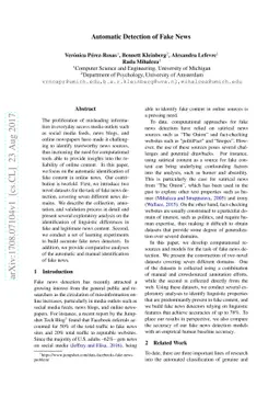 Automatic Detection of Fake News