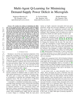 Multi-Agent Q-Learning for Minimizing Demand-Supply Power Deficit in
  Microgrids