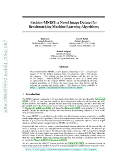 Fashion-MNIST: a Novel Image Dataset for Benchmarking Machine Learning
  Algorithms