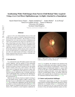 Synthesising Wider Field Images from Narrow-Field Retinal Video Acquired
  Using a Low-Cost Direct Ophthalmoscope (Arclight) Attached to a Smartphone