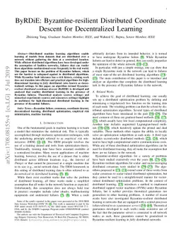 ByRDiE: Byzantine-resilient distributed coordinate descent for
  decentralized learning
