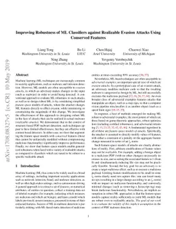 Improving Robustness of ML Classifiers against Realizable Evasion
  Attacks Using Conserved Features
