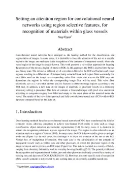 Setting an attention region for convolutional neural networks using
  region selective features, for recognition of materials within glass vessels