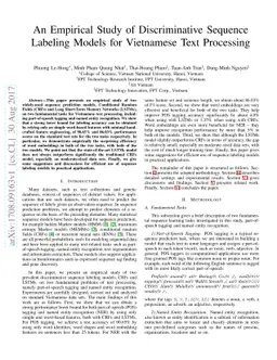 An Empirical Study of Discriminative Sequence Labeling Models for
  Vietnamese Text Processing