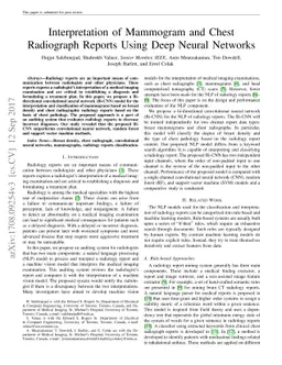 Interpretation of Mammogram and Chest X-Ray Reports Using Deep Neural
  Networks - Preliminary Results