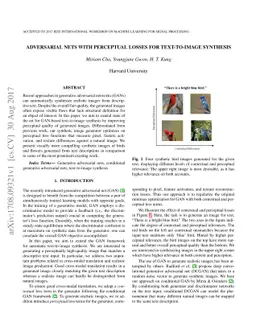 Adversarial nets with perceptual losses for text-to-image synthesis