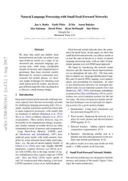 Natural Language Processing with Small Feed-Forward Networks