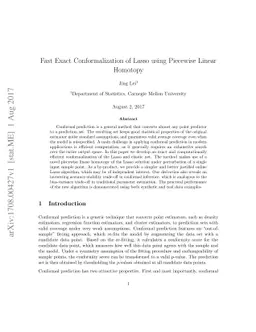 Fast Exact Conformalization of Lasso using Piecewise Linear Homotopy