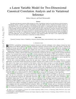 A Latent Variable Model for Two-Dimensional Canonical Correlation
  Analysis and its Variational Inference