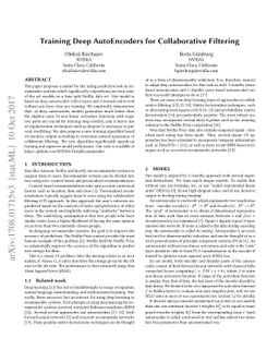 Training Deep AutoEncoders for Collaborative Filtering