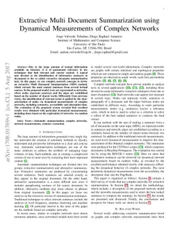 Extractive Multi Document Summarization using Dynamical Measurements of
  Complex Networks