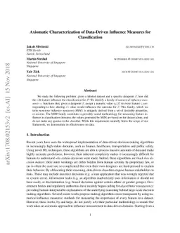 Axiomatic Characterization of Data-Driven Influence Measures for
  Classification