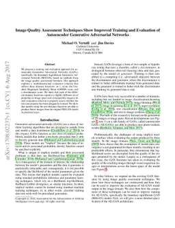 Image Quality Assessment Techniques Show Improved Training and
  Evaluation of Autoencoder Generative Adversarial Networks