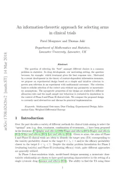 An information-theoretic approach for selecting arms in clinical trials
