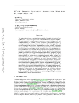 Multi-Generator Generative Adversarial Nets