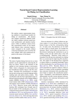 Neural-based Context Representation Learning for Dialog Act
  Classification