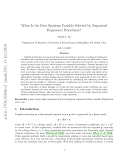 When Is the First Spurious Variable Selected by Sequential Regression
  Procedures?