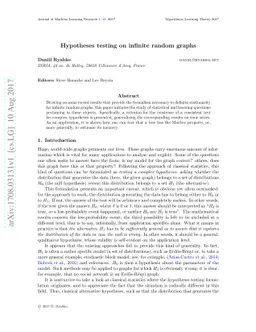 Hypotheses testing on infinite random graphs