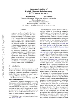 Argument Labeling of Explicit Discourse Relations using LSTM Neural
  Networks