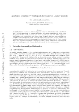 Existence of infinite Viterbi path for pairwise Markov models