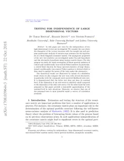 Testing for Independence of Large Dimensional Vectors