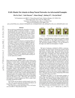 EAD: Elastic-Net Attacks to Deep Neural Networks via Adversarial
  Examples