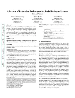 A Review of Evaluation Techniques for Social Dialogue Systems