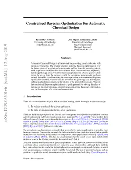 Constrained Bayesian Optimization for Automatic Chemical Design