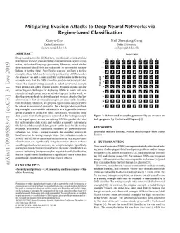 Mitigating Evasion Attacks to Deep Neural Networks via Region-based
  Classification