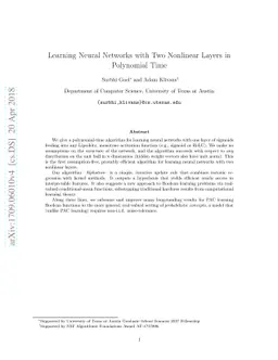 Learning Neural Networks with Two Nonlinear Layers in Polynomial Time