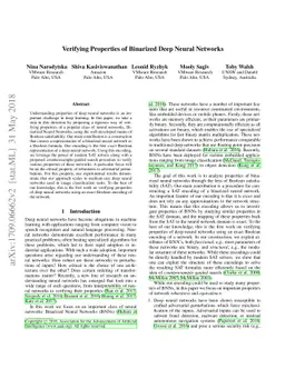 Verifying Properties of Binarized Deep Neural Networks