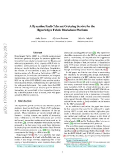 A Byzantine Fault-Tolerant Ordering Service for the Hyperledger Fabric
  Blockchain Platform