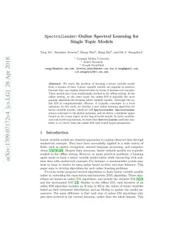 SpectralLeader: Online Spectral Learning for Single Topic Models