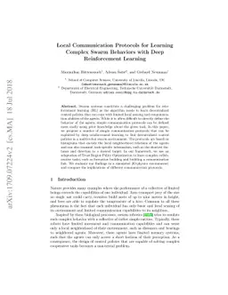 Local Communication Protocols for Learning Complex Swarm Behaviors with
  Deep Reinforcement Learning