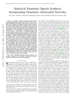 Statistical Parametric Speech Synthesis Incorporating Generative
  Adversarial Networks