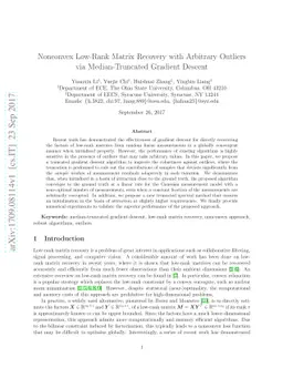 Nonconvex Low-Rank Matrix Recovery with Arbitrary Outliers via
  Median-Truncated Gradient Descent