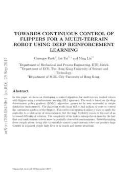 Towards continuous control of flippers for a multi-terrain robot using
  deep reinforcement learning